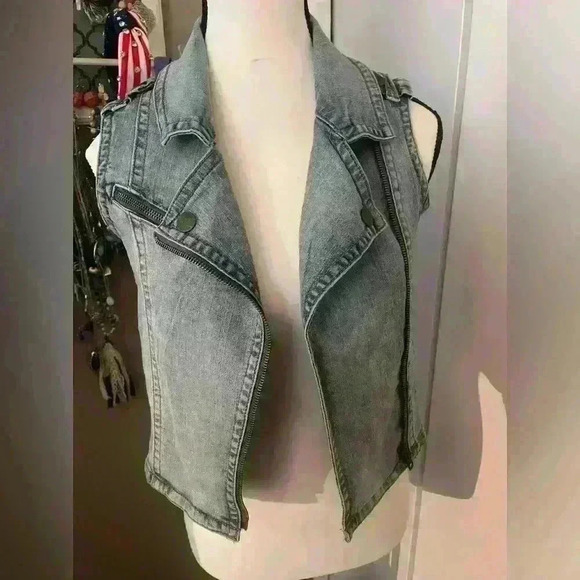 Jessica Simpson stretchy Jean moto vest - Picture 1 of 2